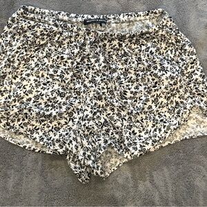 Brandy Melville Cream & Black Floral Drawstring Shorts